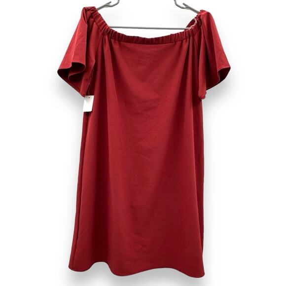 Nordstrom BP Mauve Red Short Sleeve Off the Shoulder Shift Mini Dress Size M NEW - Picture 4 of 11